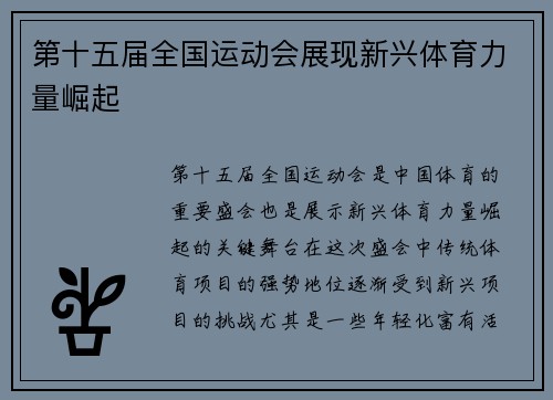 第十五届全国运动会展现新兴体育力量崛起